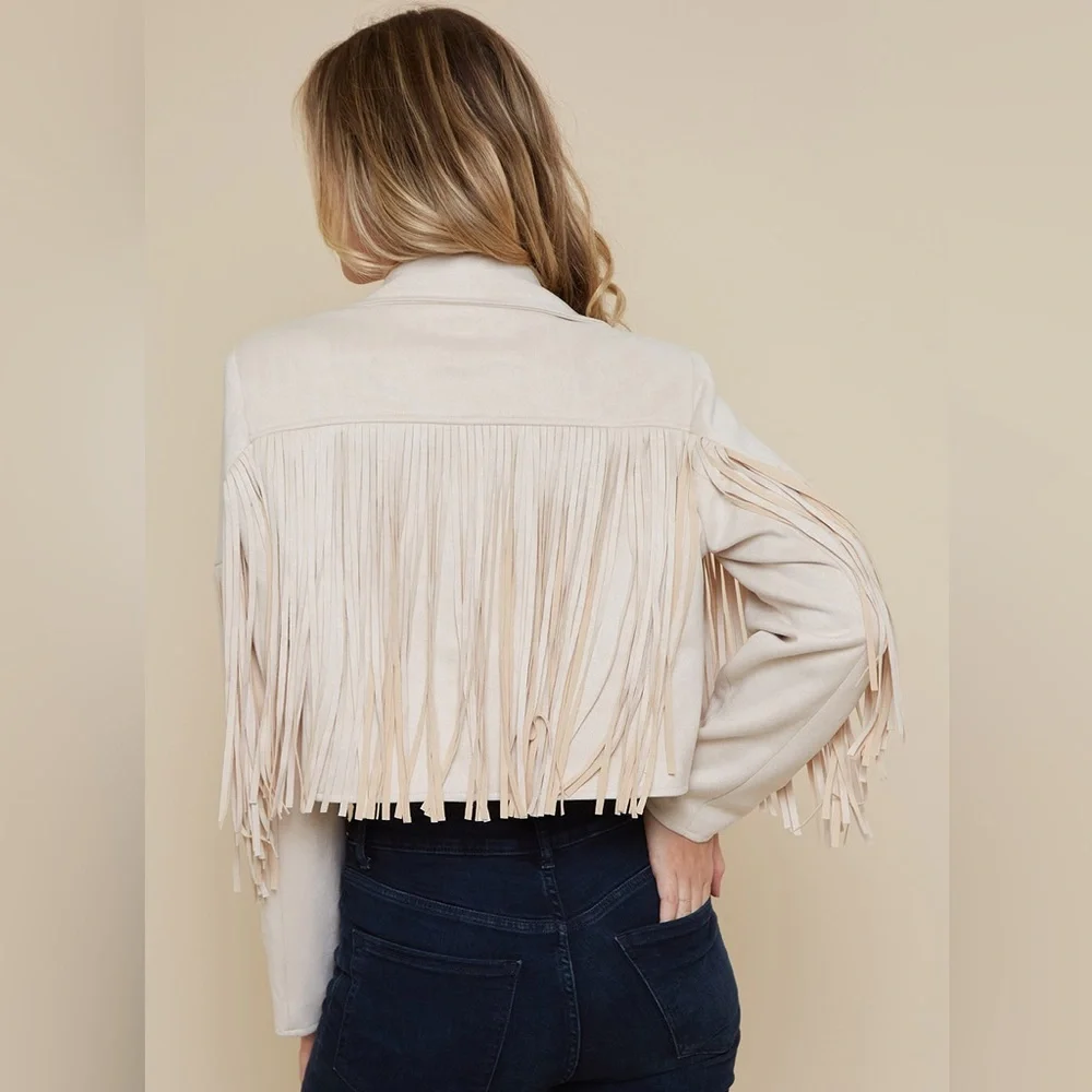 Fringe Cream Jacket faux suede - Picture 3 of 8